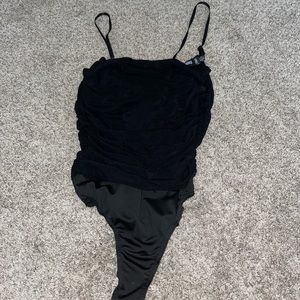 Black Ruched Mesh Bodysuit